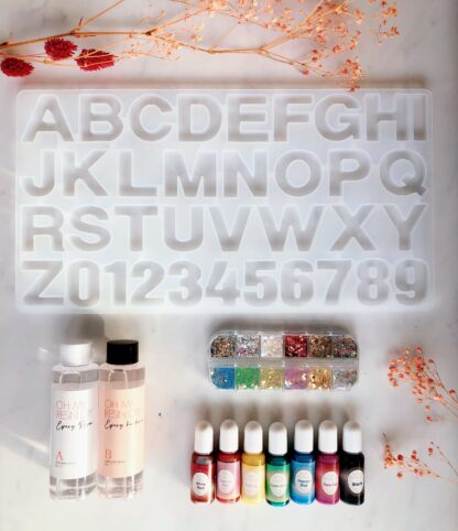 Epoxy Resin Giethars Alphabet-Numbers Mould incl Rainbowish Pigment incl Pastel Rainbow Glitter incl Resin